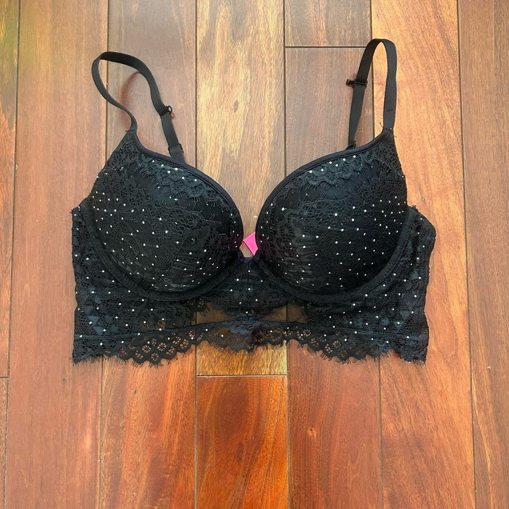 LA SENZA Black Lace Rhinestone Push-Up Bra